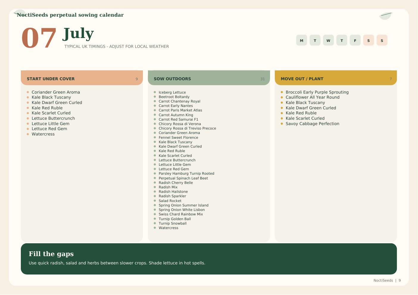 July sowing calendar