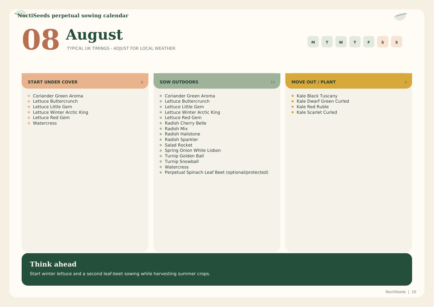 August sowing calendar