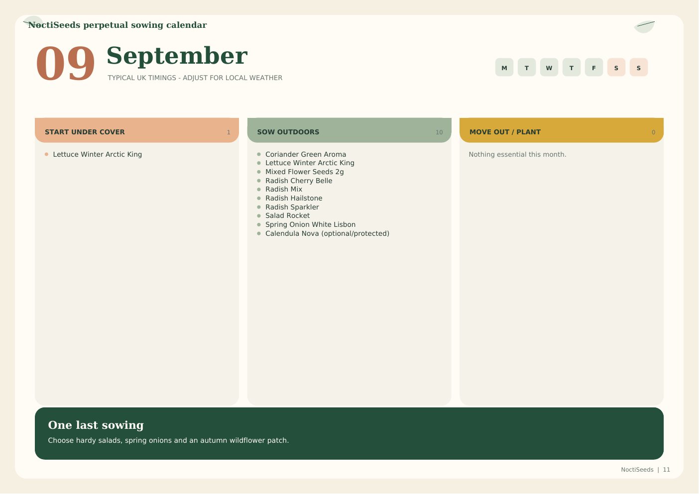 September sowing calendar