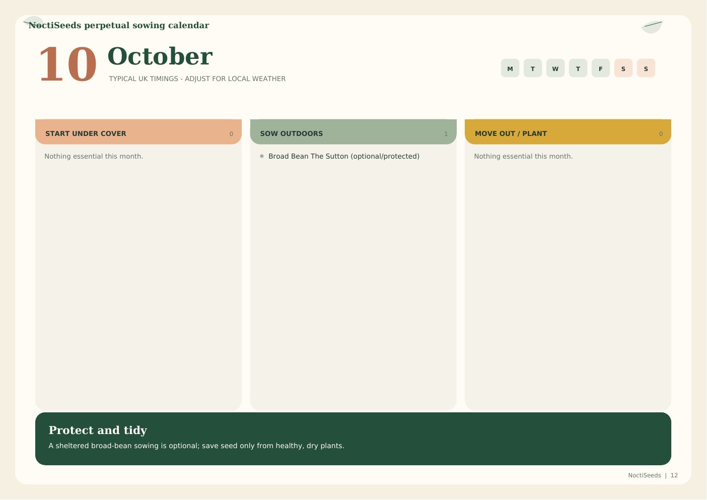 October sowing calendar